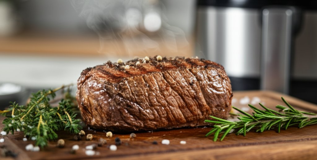 รูปภาพประกอบบทความ: สเต็กเนื้อฉ่ำๆ ด้วยหม้อทอดอบลมร้อน: เคล็ดลับความอร่อยทำเองได้ง่ายๆ